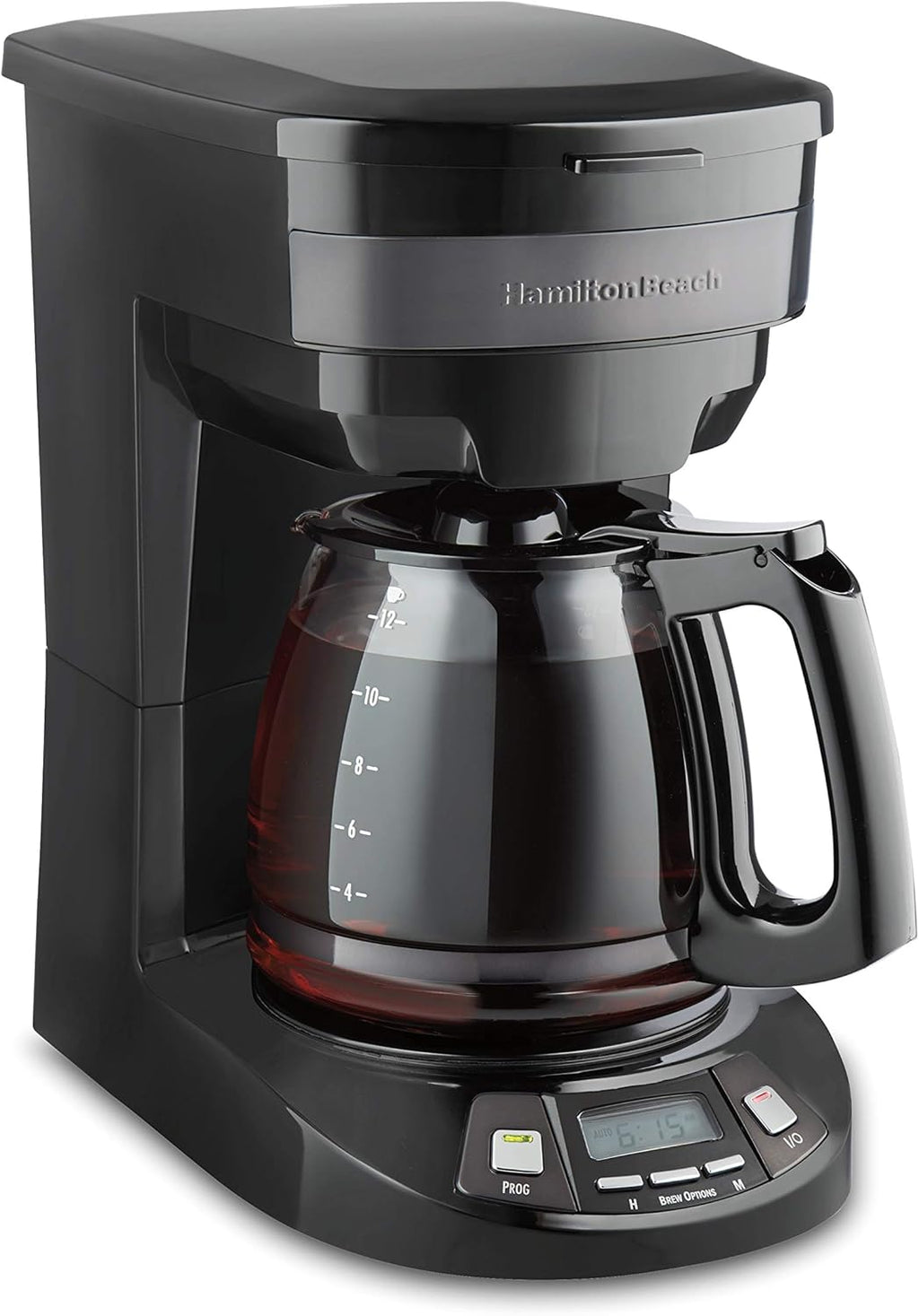 Hamilton Beach 12 Cup Programmable Drip Coffee Maker Machine, Regular & Bold Brew Options, Auto Pause and Pour, Glass Carafe, Black with Stainless Accents (46299J)