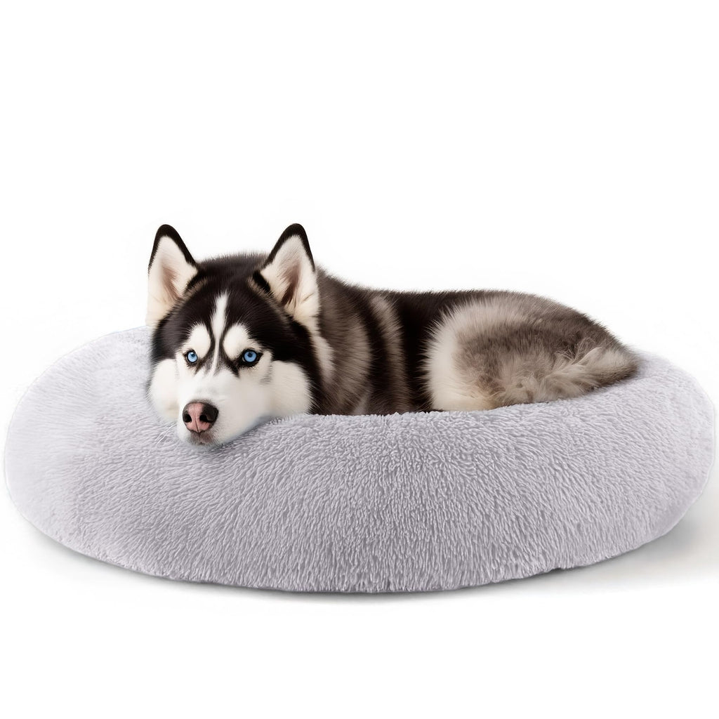 Hoewina Dog & Cat Bed for Indoor Cats, 20in Calming Donut Bed for Puppy and Kitten, Washable Round Fluffy Pet Bed for Small Medium Dogs and Cats (Light Grey)