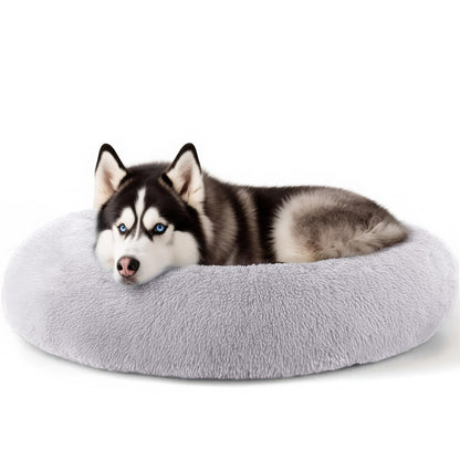 Hoewina Dog & Cat Bed for Indoor Cats, 20in Calming Donut Bed for Puppy and Kitten, Washable Round Fluffy Pet Bed for Small Medium Dogs and Cats (Light Grey)