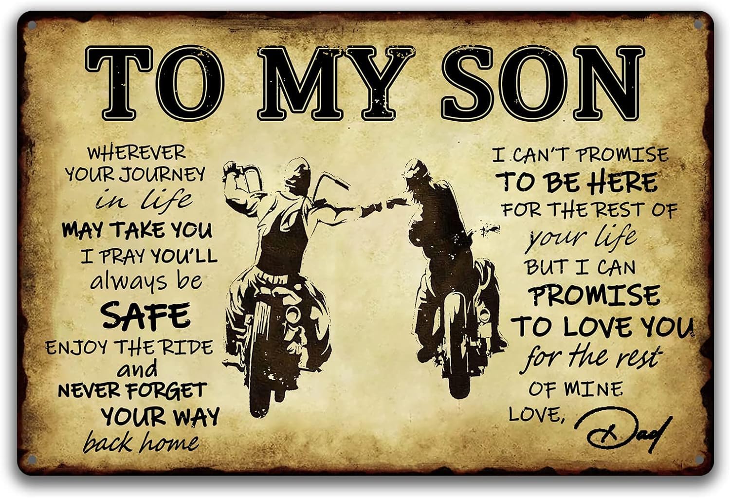 Vintage Motorcycle Metal Tin Sign, Decorative Wall Plaque, 8 x 12 inches, Rustic Design