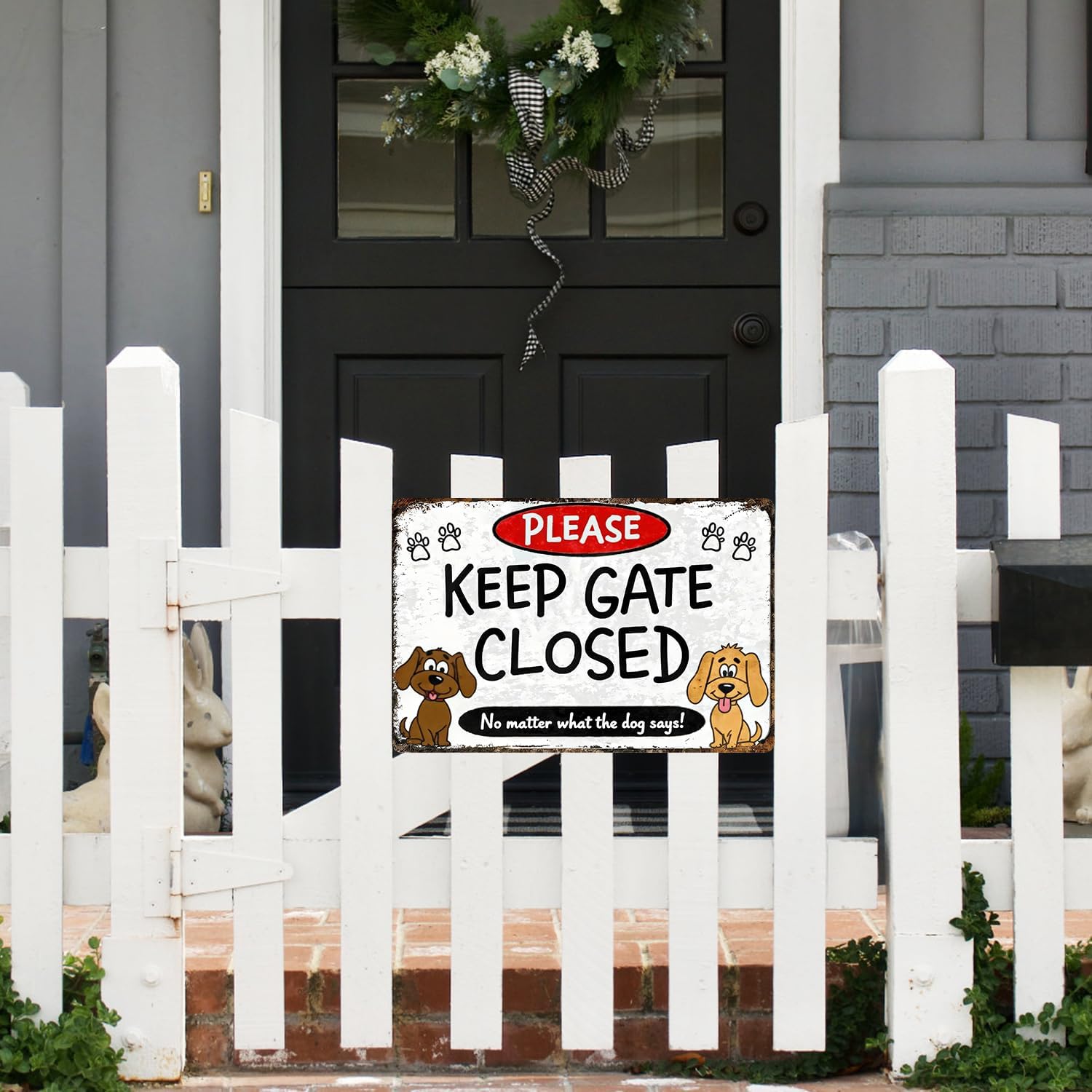 Keep Gate Closed Sign Dogs - No Matter What The Dog Says Metal Sign, Funny Tin Signs for Wall Decor Indoor Outdoor Kennel 8x12 inch