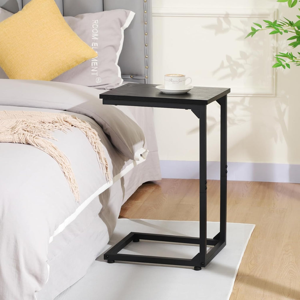 AMHANCIBLE C Shaped End Table Set of 2, Couch Side Table that Slide Under Sofa, Narrow Small Space TV Trays for Living Room, Bedroom, Black, HET02CBK
