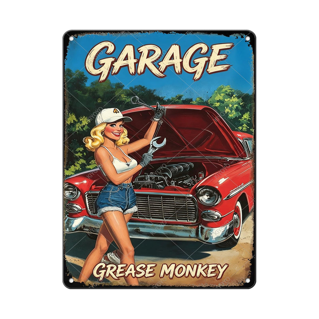 50s Pin up Girl Fishing Metal Tin Sign Open Fly Season Wall Decor Home Angler Cafes Lake House Seascape 12x8 Inch