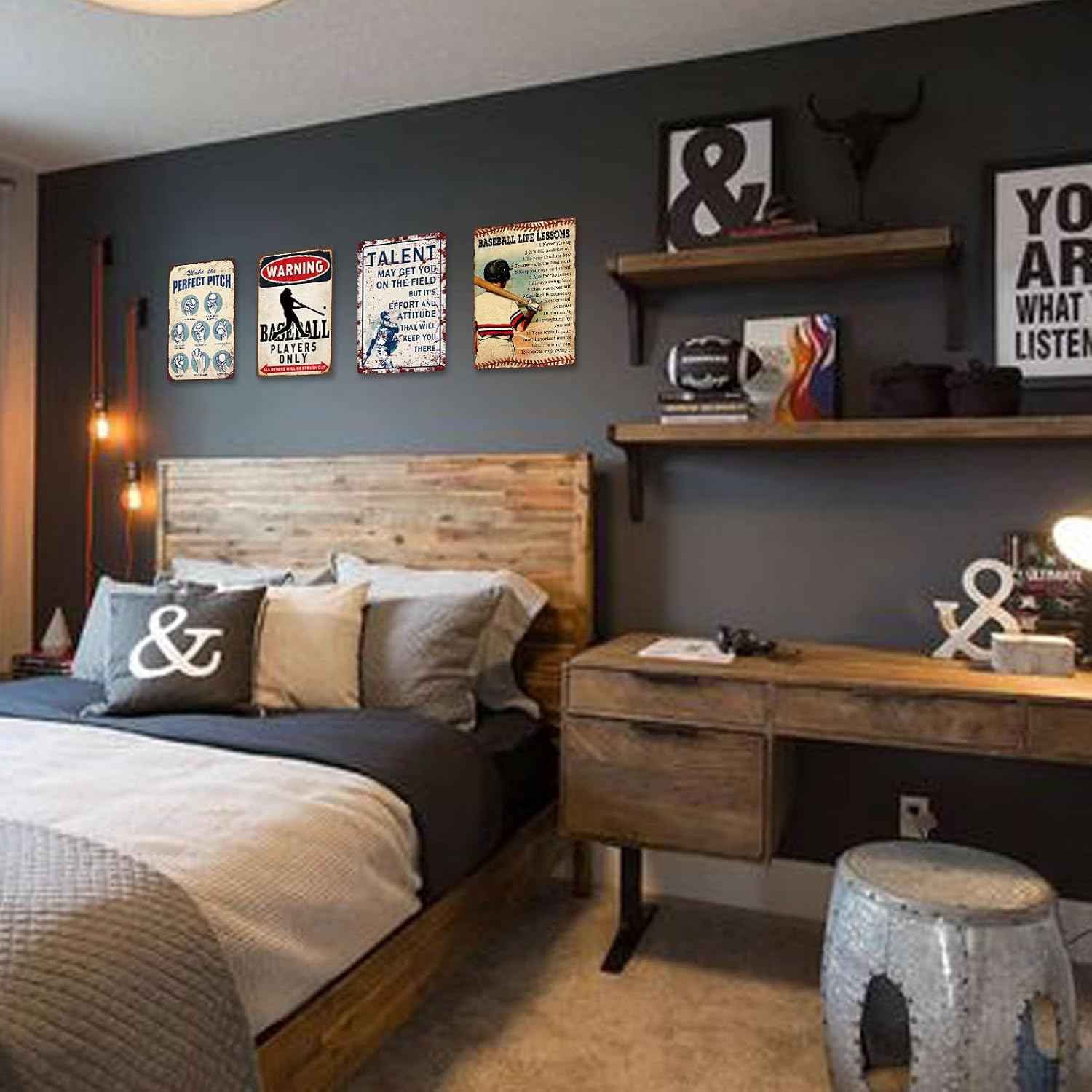 4 Pcs Baseball Metal Tin Signs Baseball Room Decor for Boys Vintage Sports Wall Art for Men Baseballs Player Poster Gifts for Boys 8-12 Baseballs Sign Accessories Decorations for Bedroom 12x8 Inch