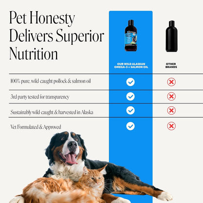 Wild Alaskan Salmon Oil for Dogs + Cats - 100% Pure Natural Omega 3 Fish Oil Supplement for Pet Skin, Coat Health, Allergy Itch Relief, EPA DHA Fatty Acids for Dog Joint Support, Heart Wellness (8 oz)