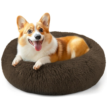 Hoewina Dog & Cat Bed for Indoor Cats, 20in Calming Donut Bed for Puppy and Kitten, Washable Round Fluffy Pet Bed for Small Medium Dogs and Cats (Light Grey)