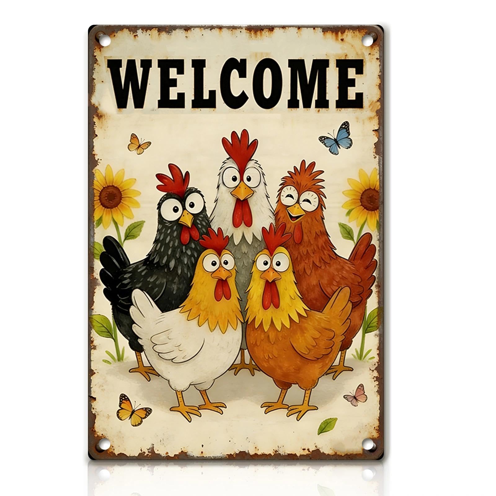 Chicken Metal Decor Sign Vintage Metal Tin Sign Wall Art Decor Cool Chicks Live Here Chicken Coop Signs Accessories for Outdoor Decorations Gifts for Women and Hen Lovers 8 X 12 Inch
