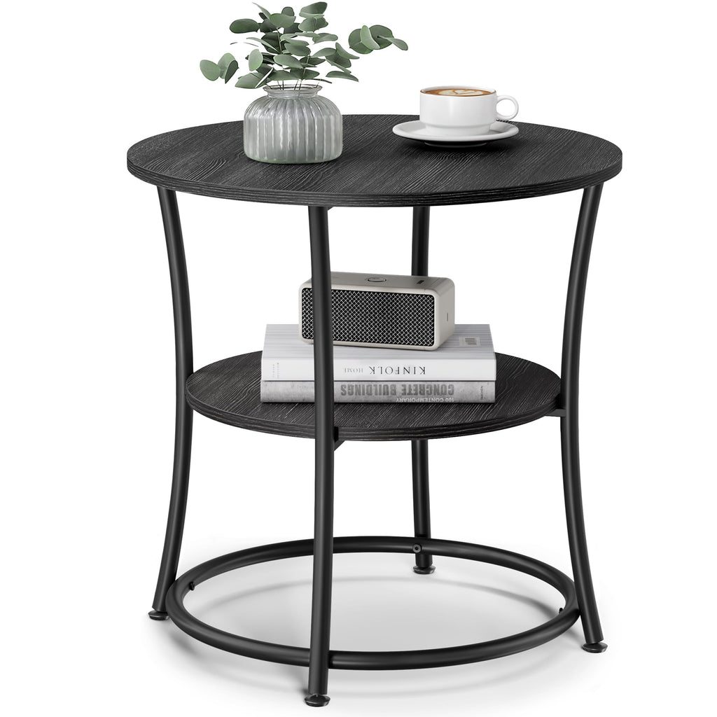 VASAGLE 21.7-Inch Round Side Table, 2-Tier End Table, Nightstand with Steel Frame, Spacious Top, for Small Spaces, Living Room, Bedroom, Rustic Brown and Ink Black ULET56BX