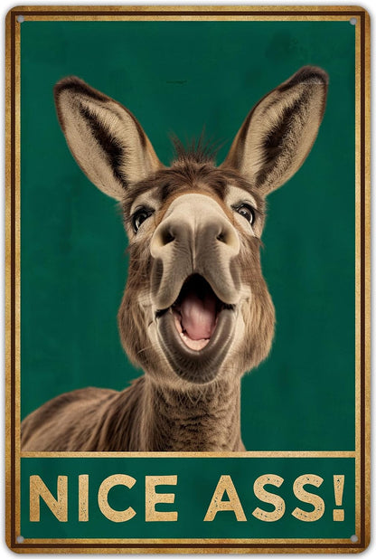 KENSILO Funny Donkey Bathroom Decor, Nice Ass Metal Tin Sign Wall Decor Farmhouse Sign for Toilet Restroom Washroom Decor Gifts 8x12 Inch