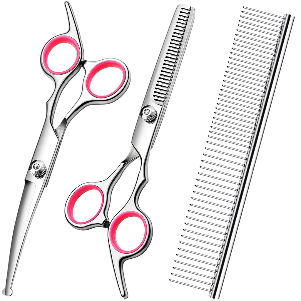 FAIGEO Dog Grooming Scissors Kit, Premium Stainless Steel Dog Shears with Curved Shears, Sharp Durable for Dogs Cats+Blue 3 Piece