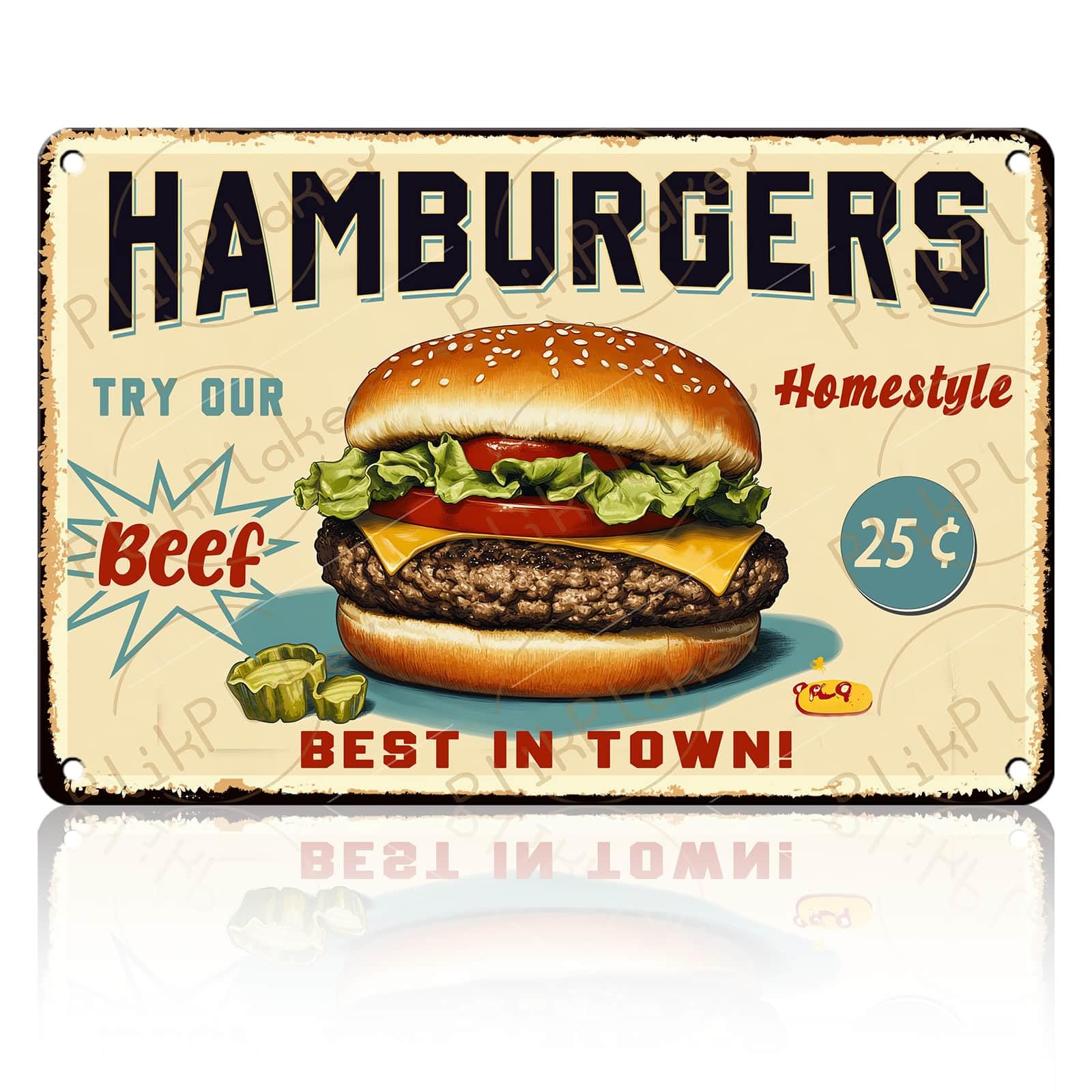 Best in Town Beef Hamburgers Retro Metal Tin Sign Vintage Wall Decor Bar Fast Food Shop Restaurant Kitchen Snack Truck Pub Coffee Home Poster 12x8 Inch