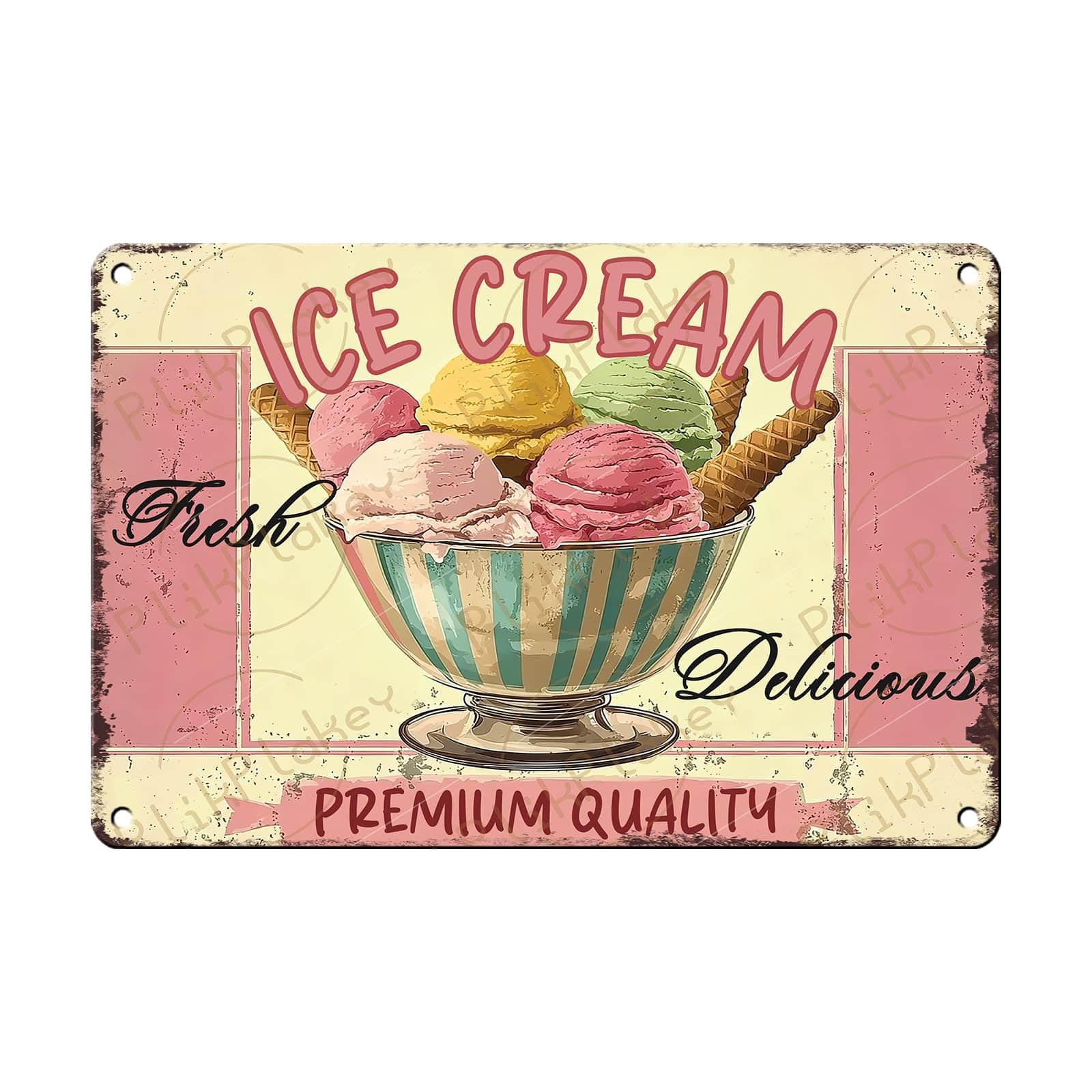 Vintage Metal Tin Sign Ice Cream Retro Sweet Food Diner Wall Decor Kitchen Cafe Bar Club Home Kids Room Living Room Dessert Store Hotel Poster 12x8 Inch