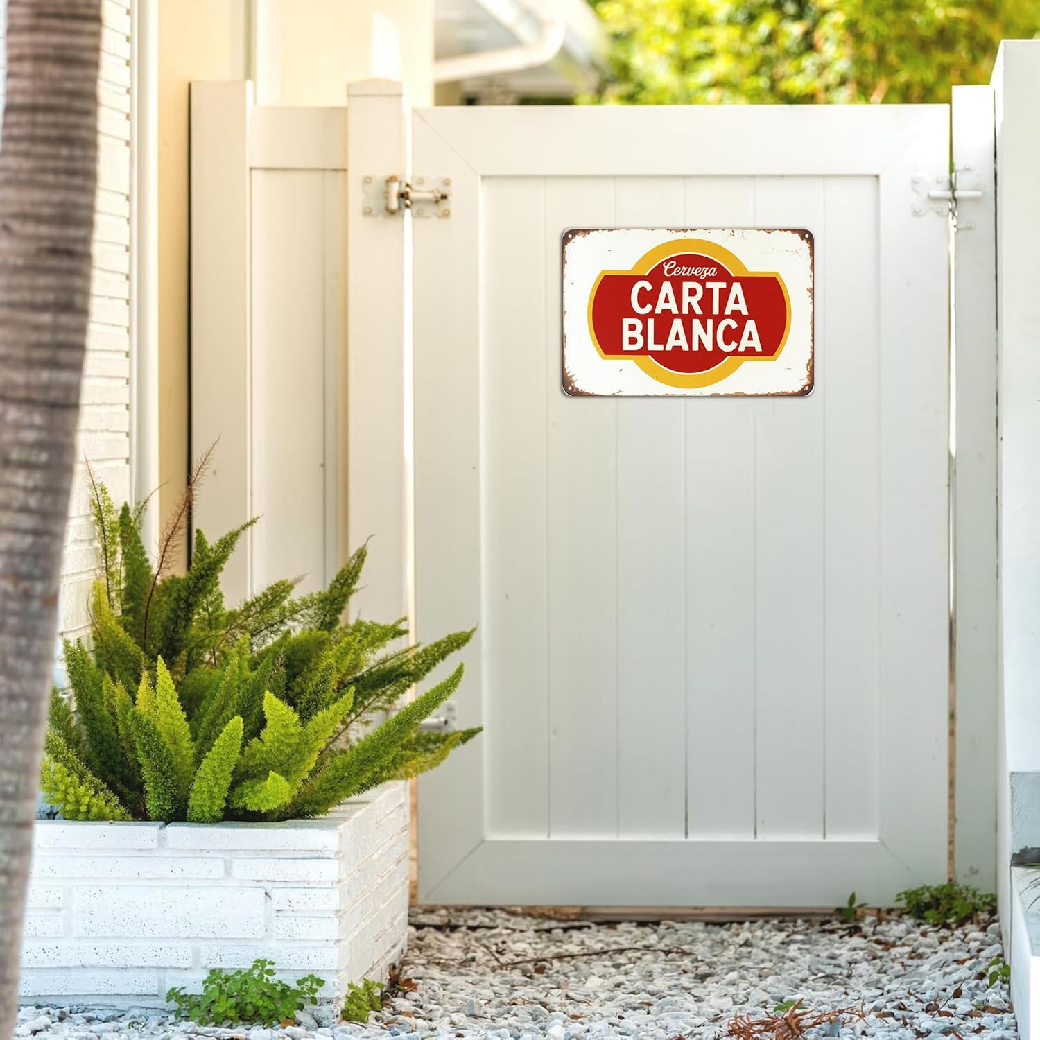 Cerveza Carta Blanca Beer Vintage Metal Tin Sign, Wall Decor for Cafe, Kitchen, Porch, Outdoor, 8x12 in