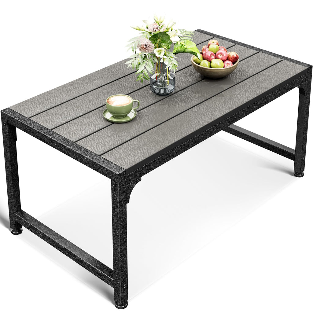 ODK Outdoor Coffee Table with Double-Layer Storage, Rectangle Weather-Resistant Patio Coffee Table for Garden, Balcony, Hot Tub, Poolside, Heavy-Duty Metal Frame, Black