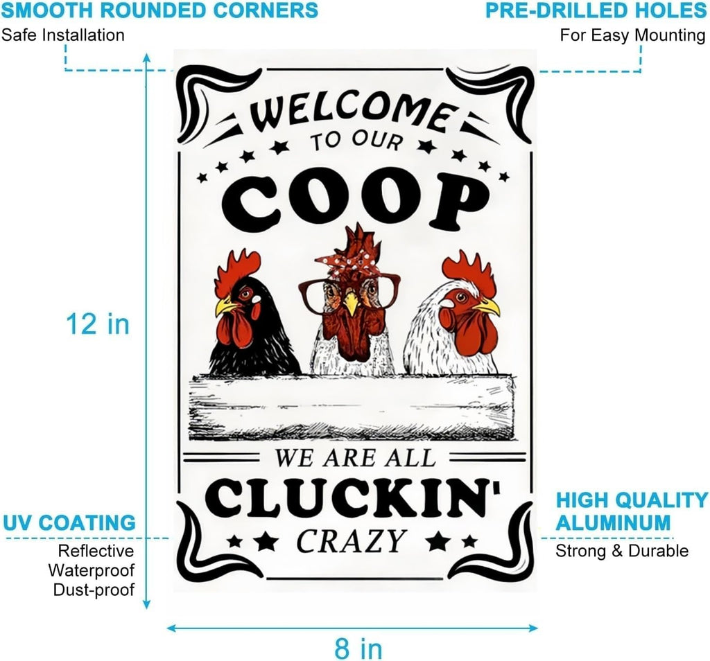 Funny Chicken Sign – Retro Tin Sign for Coop, Farmhouse, or Kitchen Wall, Cute Farm Animal Decor for Chicken Lovers, 12x8 Inch