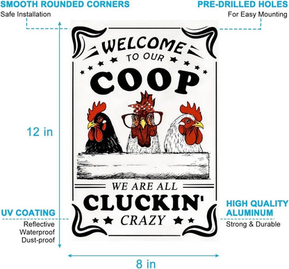 Funny Chicken Sign – Retro Tin Sign for Coop, Farmhouse, or Kitchen Wall, Cute Farm Animal Decor for Chicken Lovers, 12x8 Inch