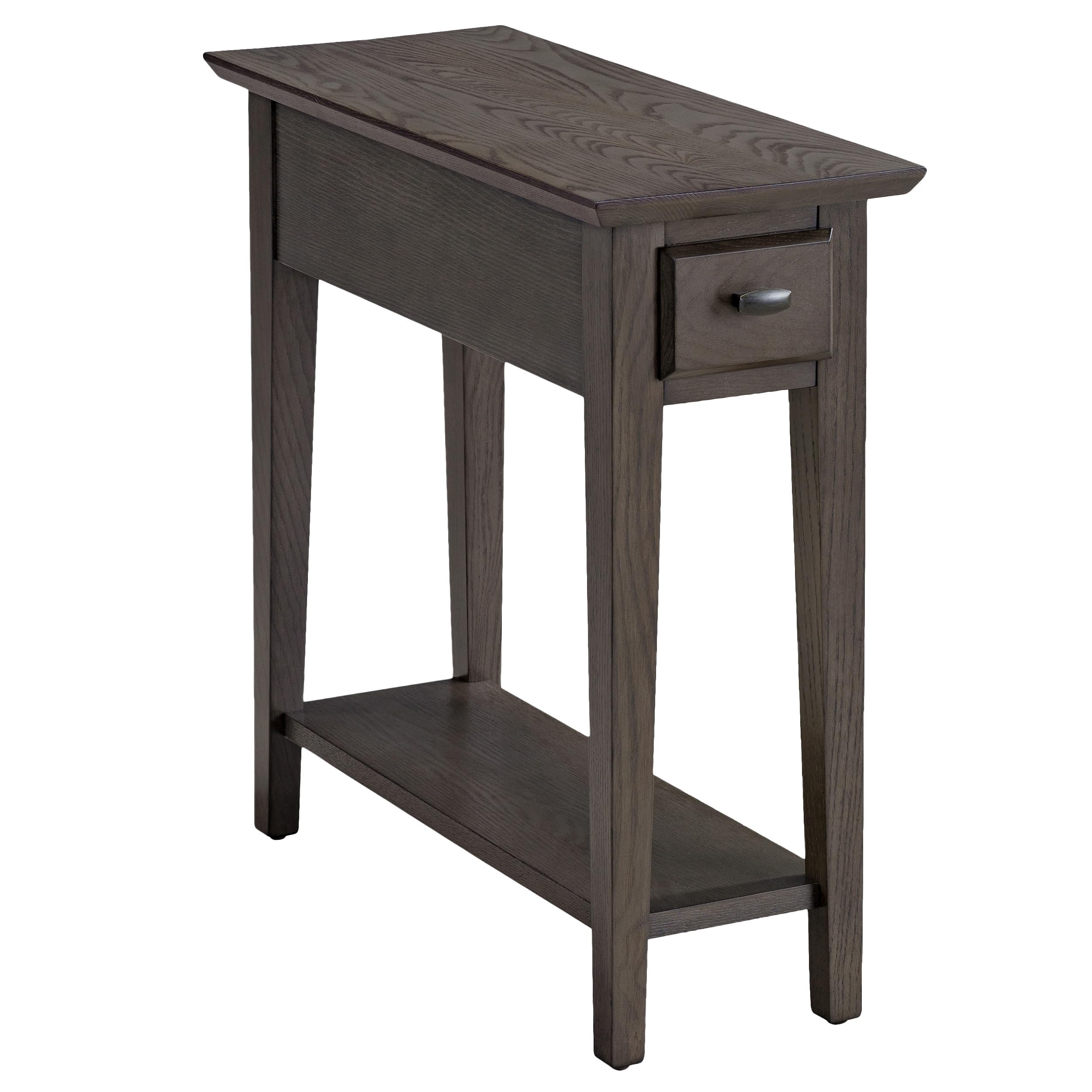 Leick Home Mission End Table, Solid Wood, 1 Storage Drawer, Bottom Display Shelf, Narrow, Slatted Sides, Easy-Assembly, Medium Oak, 22.5 in L x 12 in W x 24 in H, 8202