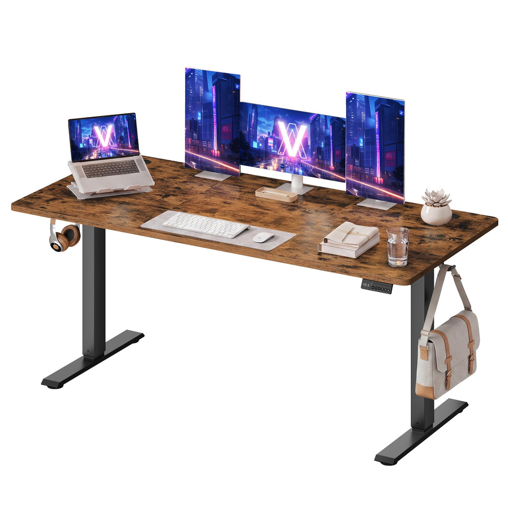 VASAGLE Electric Standing Desk, 55.1 x 27.6 Inches Height Adjustable Desk, Sedentary Reminder, 4 Memory Heights, for Home Office, Rustic Brown ULSD315KD020S