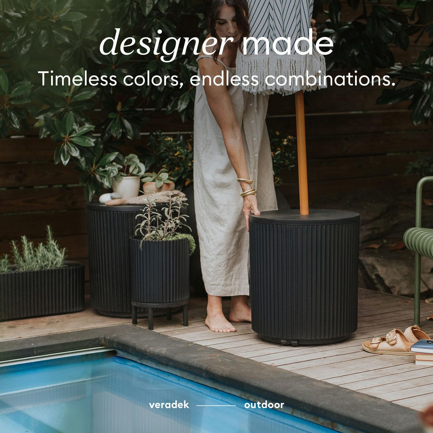 Veradek Umbrella Side Table - Outdoor Patio Table with Umbrella Hole for Porch/Patio | Durable Plastic-Stone Composite Material & Easy Assembly | Modern Coffee, Picnic or Poolside Table