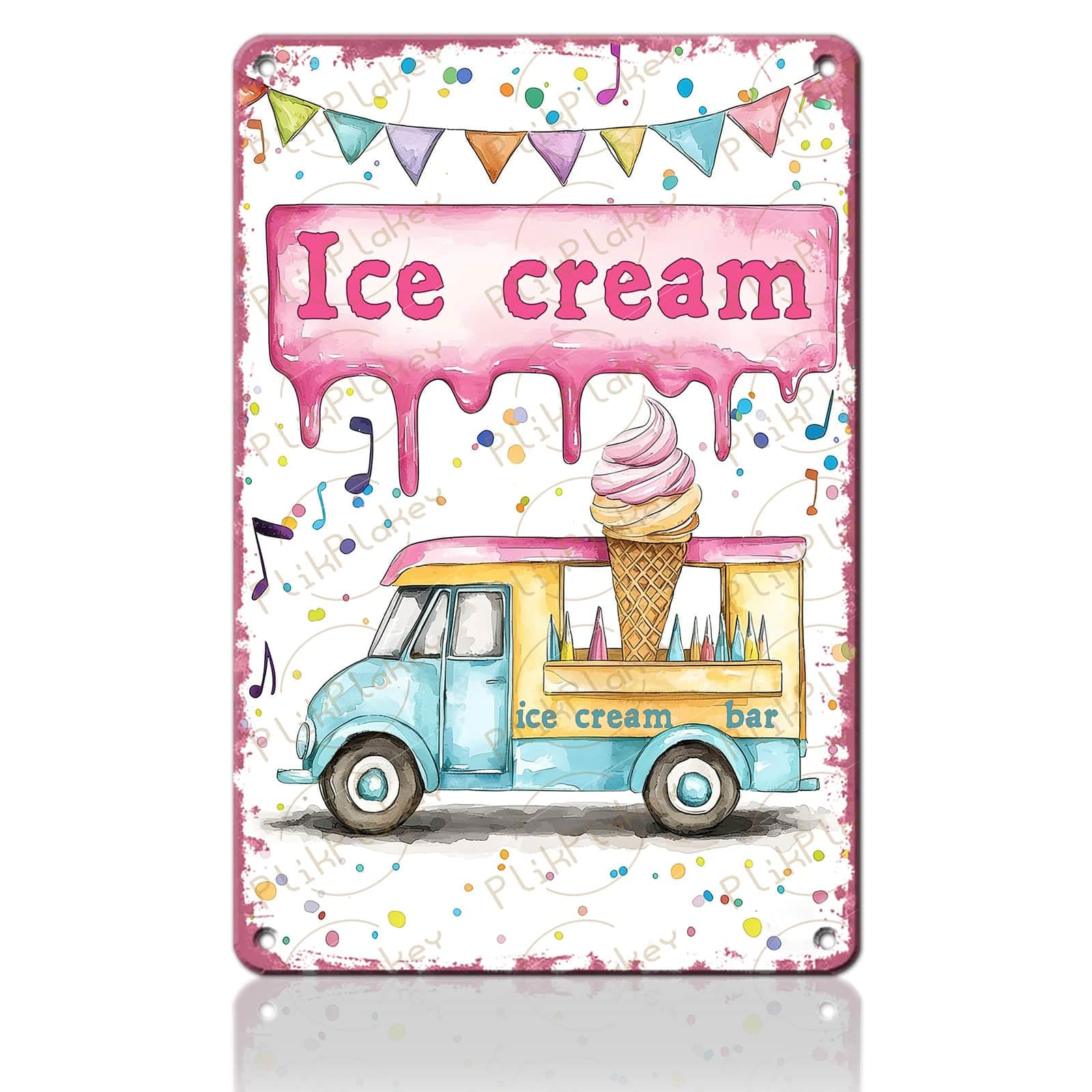 Vintage Metal Tin Sign Ice Cream Retro Sweet Food Diner Wall Decor Kitchen Cafe Bar Club Home Kids Room Living Room Dessert Store Hotel Poster 12x8 Inch