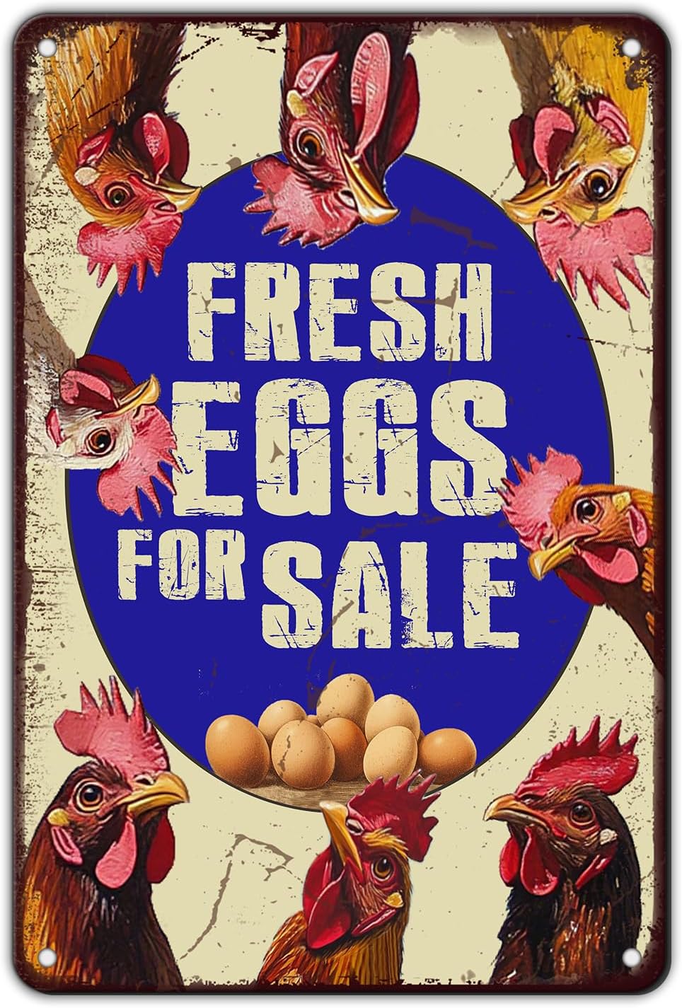 Vintage Fresh Eggs & Chicken Metal Sign Rustic Farm Eggs For Sale Tin Poster Home Kitchen Farmhouse Chicken Wall Decor 12x8 Inch