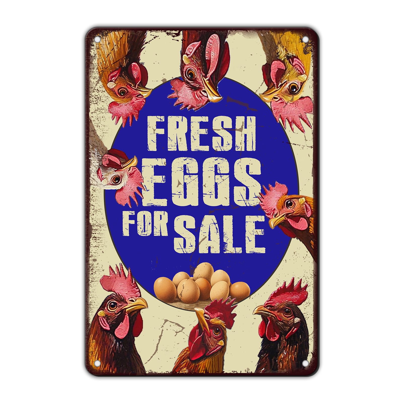Vintage Fresh Eggs & Chicken Metal Sign Rustic Farm Eggs For Sale Tin Poster Home Kitchen Farmhouse Chicken Wall Decor 12x8 Inch