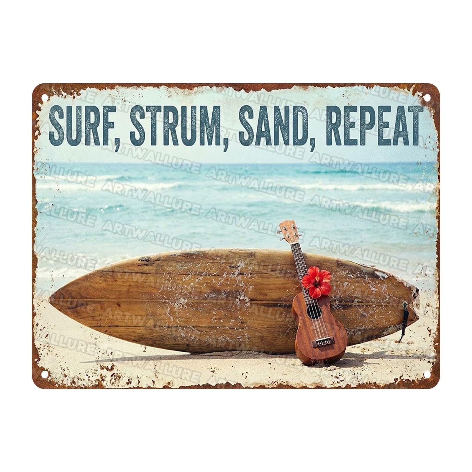 Acoustic Guitar Metal Tin Sign Nature Scenery Music Decor Vintage Wall Art Gift for Guitar Player Camping Lover 8x12Inch