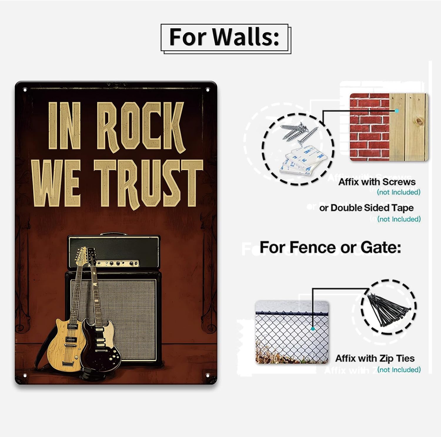 Metal Vintage Tin Signs In Rock We Trust Wall Decor Art Posters Home Decor Man Cave Kitchen Bar Pub Cafe, 8x12in