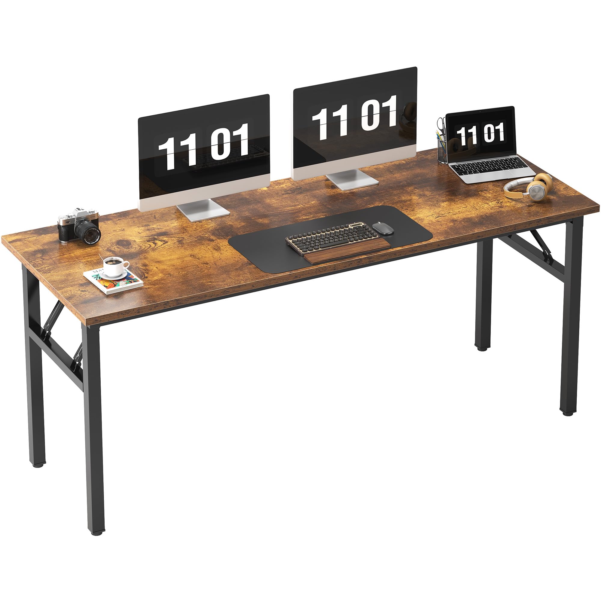Need Folding Desk, 54 inch Large Computer Desk for Home Office, No Install Needed Study Student Writing Table Desk Workstation, Rustic Brown