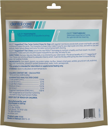 Virbac C.E.T.® VEGGIEDENT® Flex Tartar Control Chews for Dogs - Multifunctional to Support Joint Health, VOHC Approved - Large Dogs Over 66lbs