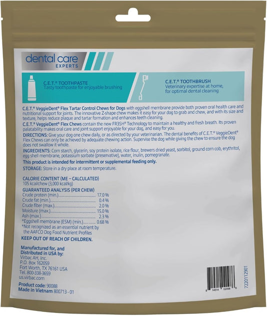 Virbac C.E.T.® VEGGIEDENT® Flex Tartar Control Chews for Dogs - Multifunctional to Support Joint Health, VOHC Approved - Large Dogs Over 66lbs