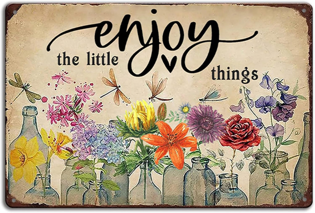 Ykfss Funny Garden Signs Outdoor Wall Decor For Patio Metal Signs For Outside Porch Tin Signs Enjoy The Little Things Sign Garden Decorative Plaque Farmhouse Kitchen Flower Hanging Sign 8x12 Inch