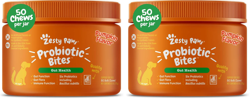 Zesty Paws Probiotics for Dogs - Digestive Enzymes for Gut Flora, Digestive Health, Diarrhea & Bowel Support - Clinically Studied DE111 - Dog Supplement Soft Chew for Pet Immune System - Pumpkin, 90ct