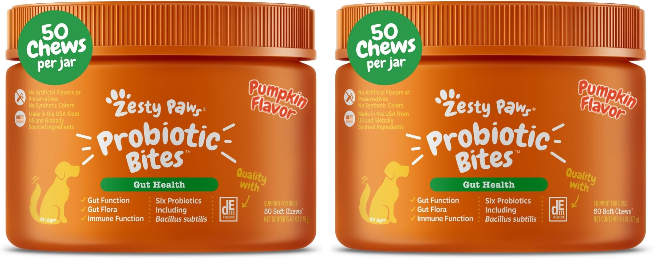 Zesty Paws Probiotics for Dogs - Digestive Enzymes for Gut Flora, Digestive Health, Diarrhea & Bowel Support - Clinically Studied DE111 - Dog Supplement Soft Chew for Pet Immune System - Pumpkin, 90ct