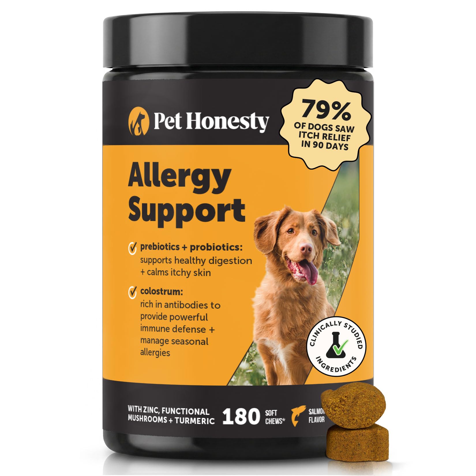 Dog Allergy Relief Immunity Chews - Paw Licking, Itching & Seasonal Allergies - with Colostrum, Probiotics, Turmeric & Salmon Oil - Vet Recommended Anti-Itch Supplement for Dogs (Salmon, 90 Ct)