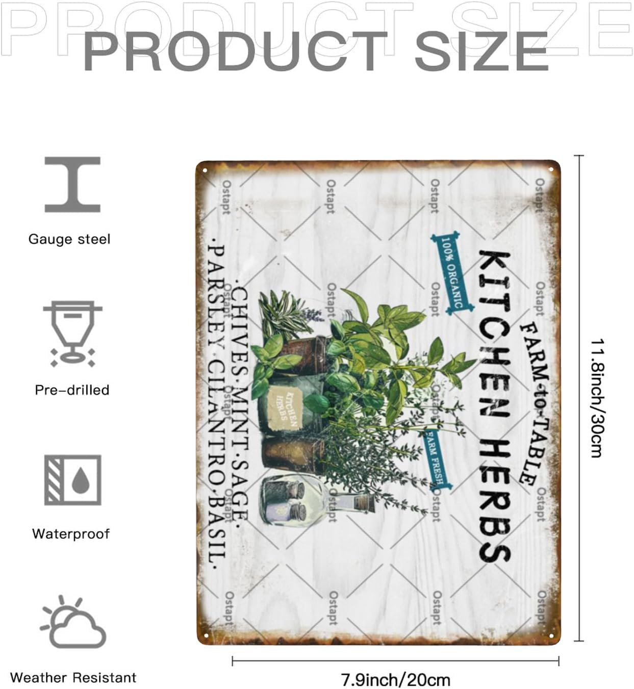 Kitchen Herbs Farm To Table Farm Fresh 100% Organic Vintage Retro Metal Tin Sign Funny Garden Poster For Home Living Room Bedroom Garden Garage Bathroom Office Cafe Bar Decor Art Decor Indoor Outdoor Metal Plaque Tin Sign 8x12 Inch