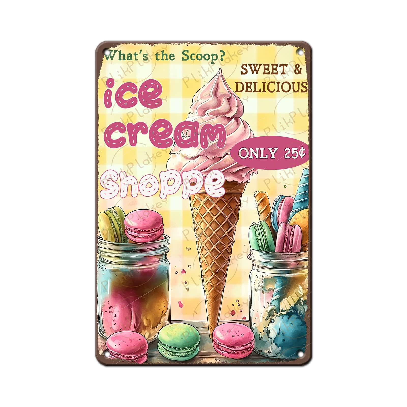 Vintage Metal Tin Sign Ice Cream Retro Sweet Food Diner Wall Decor Kitchen Cafe Bar Club Home Kids Room Living Room Dessert Store Hotel Poster 12x8 Inch