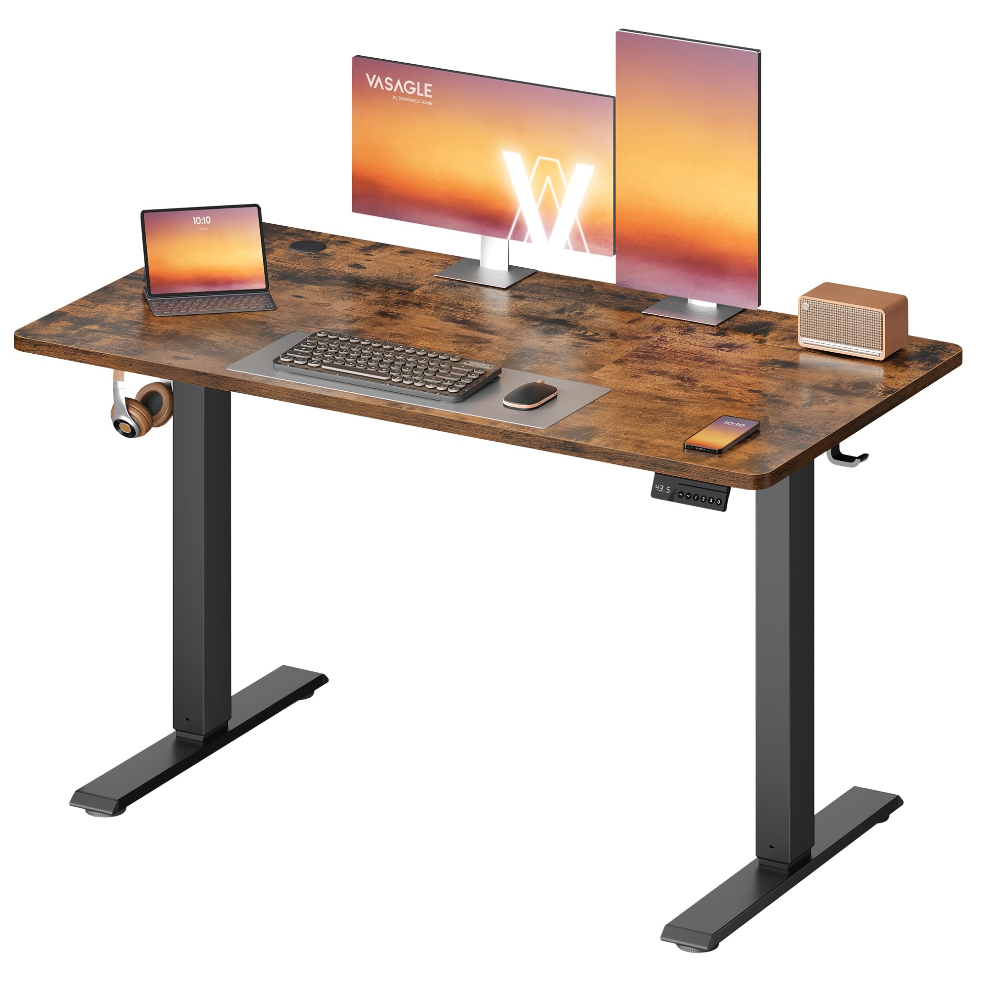 VASAGLE Electric Standing Desk, 55.1 x 27.6 Inches Height Adjustable Desk, Sedentary Reminder, 4 Memory Heights, for Home Office, Rustic Brown ULSD315KD020S