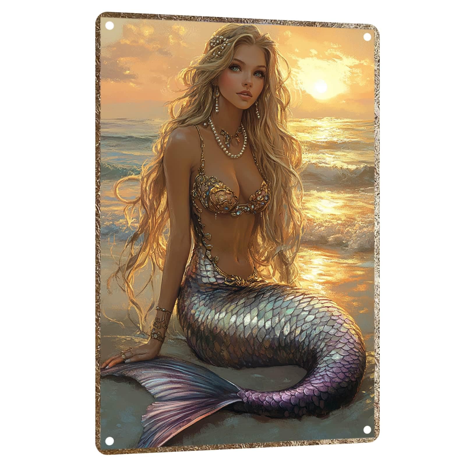Mermaid Metal Tin Sign Vintage Mermaid Bathroom Decor Wall Art Rustic Funny Bathroom Sign for Home Restroom Washroom Decor 8x12 Inch