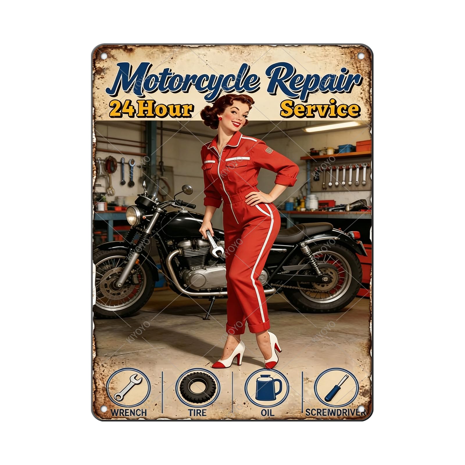50s Pin up Girl Fishing Metal Tin Sign Open Fly Season Wall Decor Home Angler Cafes Lake House Seascape 12x8 Inch