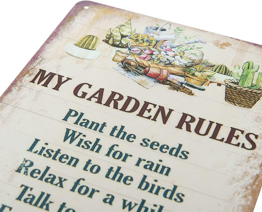 ERLOOD My Garden Rules Metal Tin Sign Vintage Wall Decoration Home Garden Kitchen Art Sign 8 x 12
