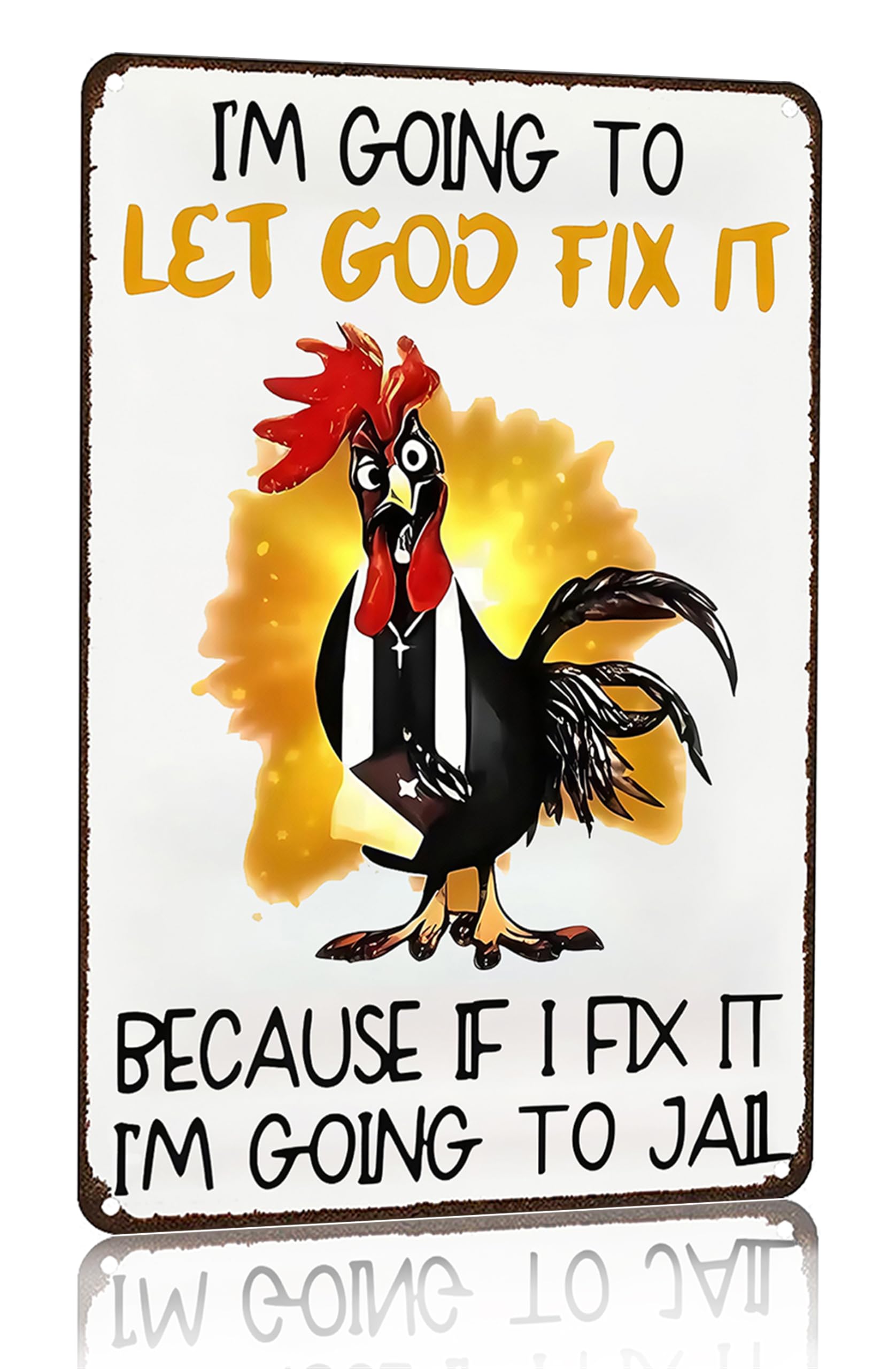 Smilelife Funny Chicken Gifts I'm Going To Let God Fix It Tin Sign for Home Farm Chicken Coop Farmhouse Kitchen Garden Decor 8 X 12 Inch (3520)
