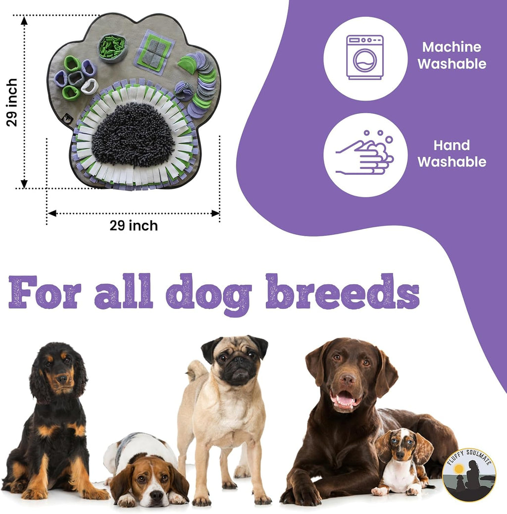 Paw Shaped Snuffle mat 29"x29" for Small, Medium, Big Size Dogs, Cats; Interactive Slow Feeding Sniffing mat for Mental Stimulation, Puzzle Toy for Encourages Natural Foraging Skills