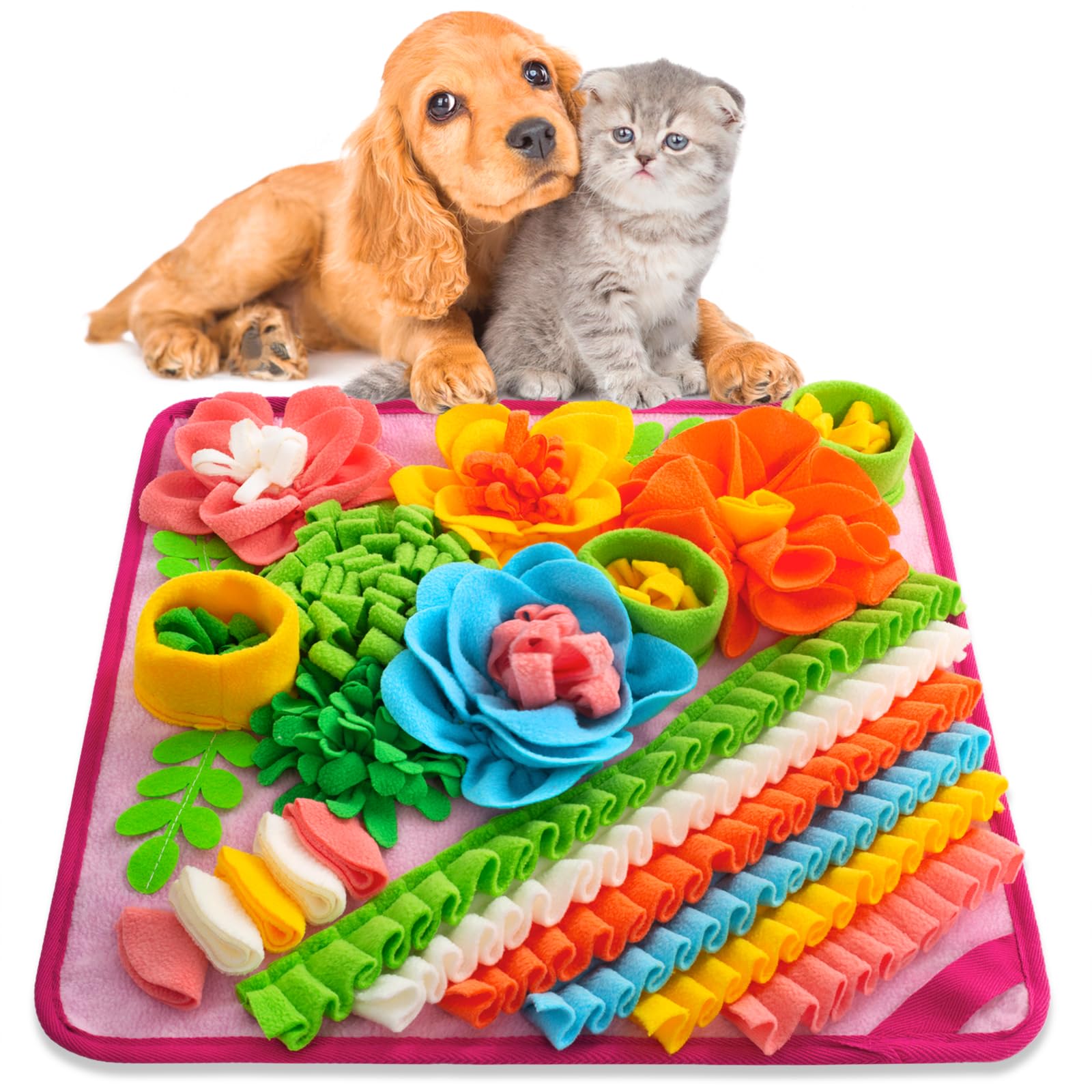 Snuffle Mat for Dogs, Sniff Mat Slow Feeding Mat for Small Pets Cats, Rabbits - Help Stress Relief and Training - Stimulate Your Pet's Foraging Skills! (Brown)