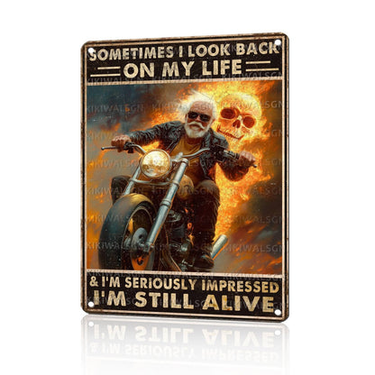 Motorcycle Metal Signs Riders Men Metal Decor Sometimes I Look Back On My Life and I'm Seriously Tin Signs Inspirational Wall Decor For Home Garage Man Cave Cafe Bar Pub 12 * 8 In