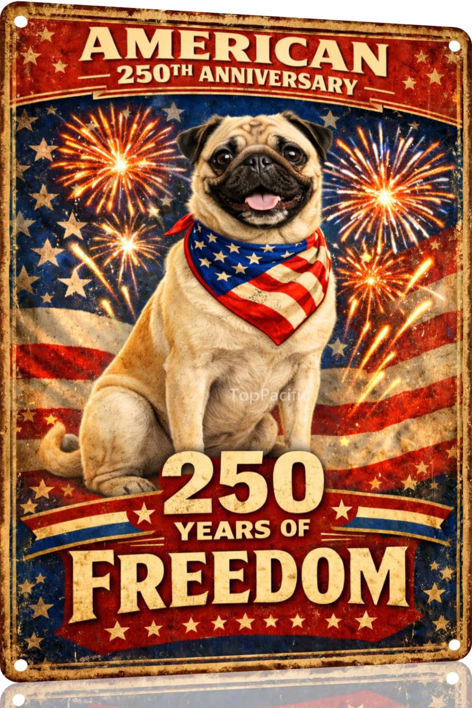 American 250th Anniversary Border Collie Funny Tin Sign 12x8 Inch Independence Day Vintage Metal Wall Art Retro Humor for Kitchen Bedroom Room Home Gift Decoration(59342)