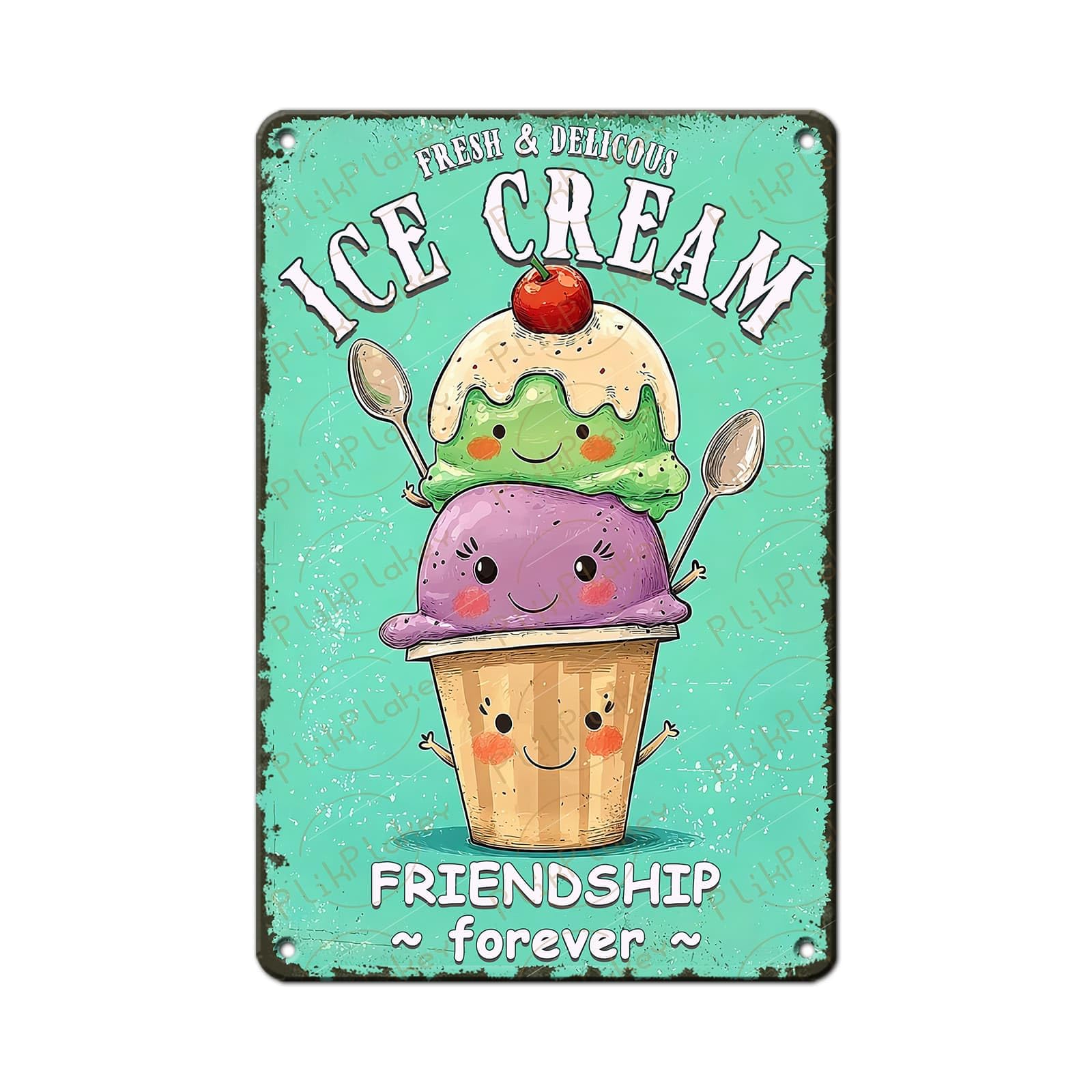 Vintage Metal Tin Sign Ice Cream Retro Sweet Food Diner Wall Decor Kitchen Cafe Bar Club Home Kids Room Living Room Dessert Store Hotel Poster 12x8 Inch
