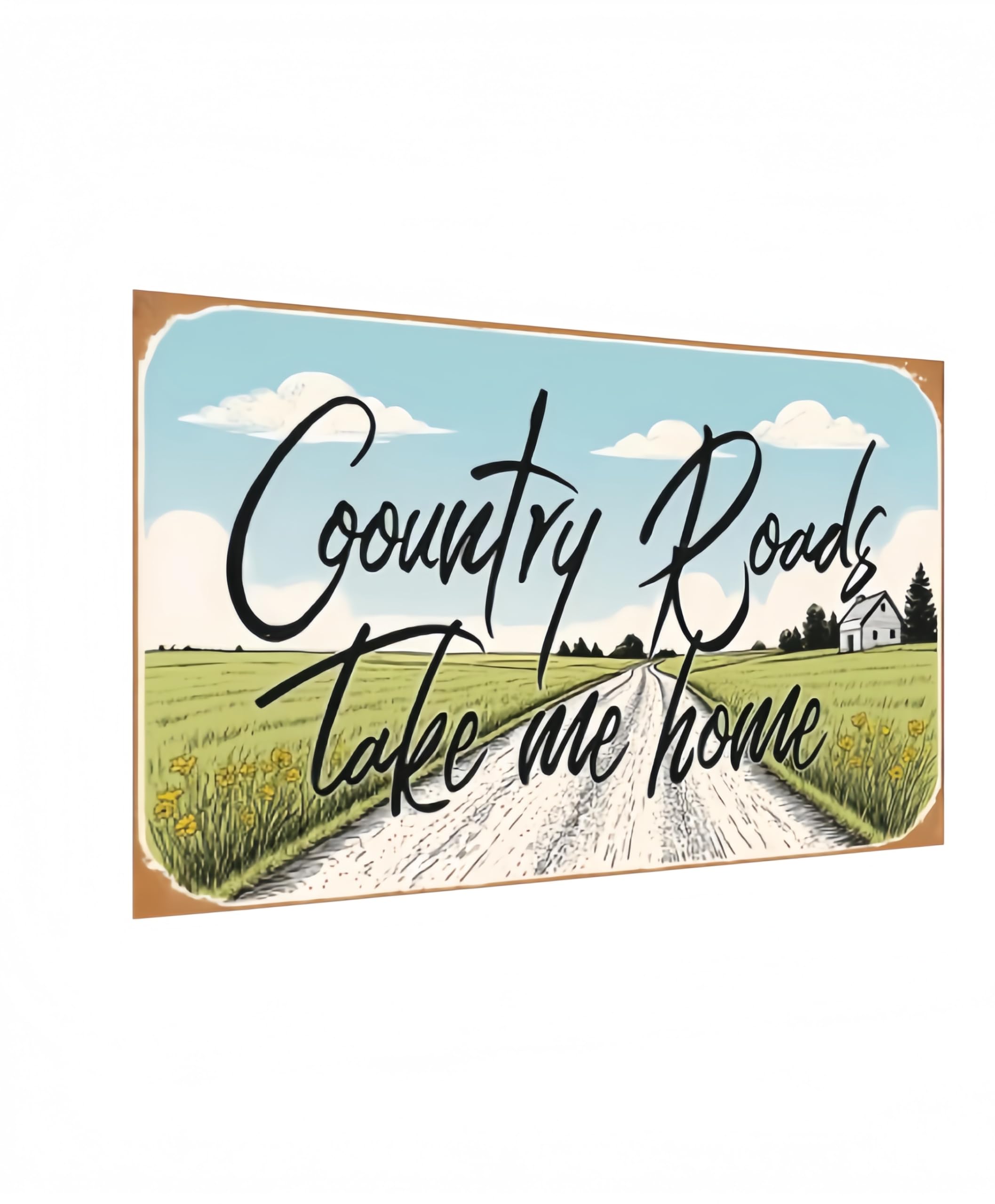 Farmhouse Metal Tin Sign, Vintage Road Style Decor for Home, Office and Porch, "Country Roads Take Me Home" 8x12 Inch