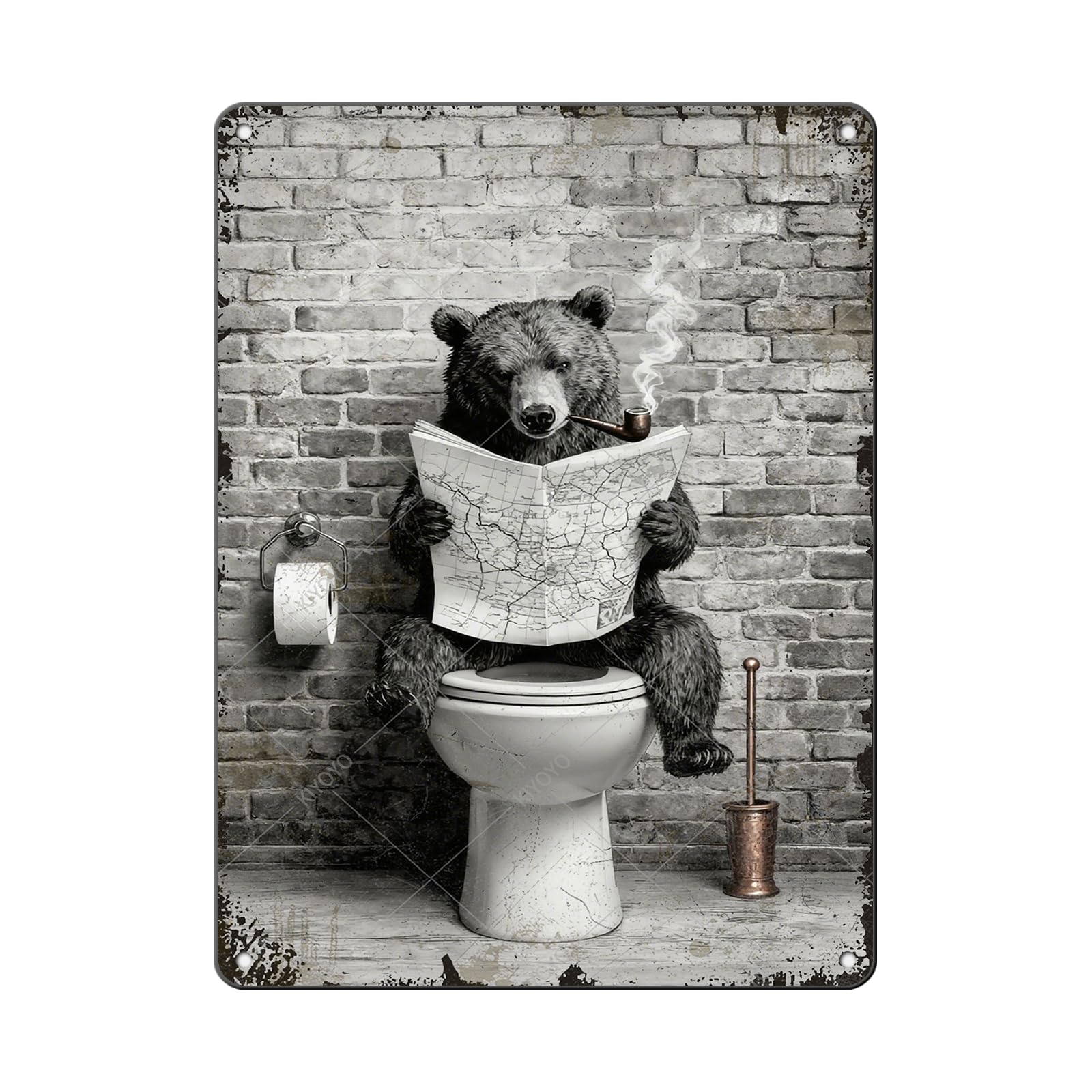 Funny Bear Metal Tin Sign Black and White Bathroom Vintage Bathroom Signs Restroom Wall Decor 12x8 Inch