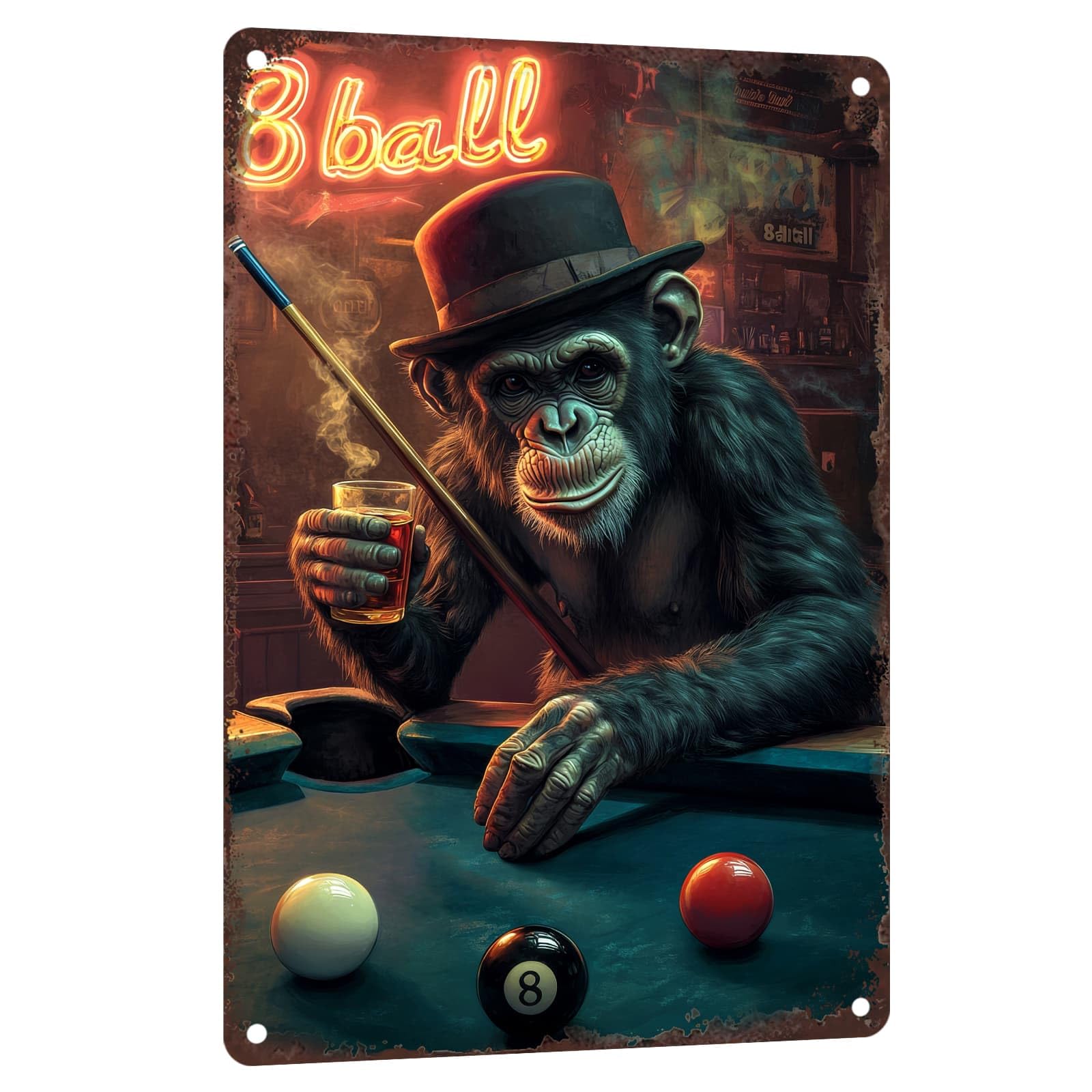 Billiards Metal Sign Less Talk More Chalk Billiards Vintage Art Wall Decor Funny Pool Decor for Man Cave Game Room Bar Garage Billiard Room 8x12 Inch